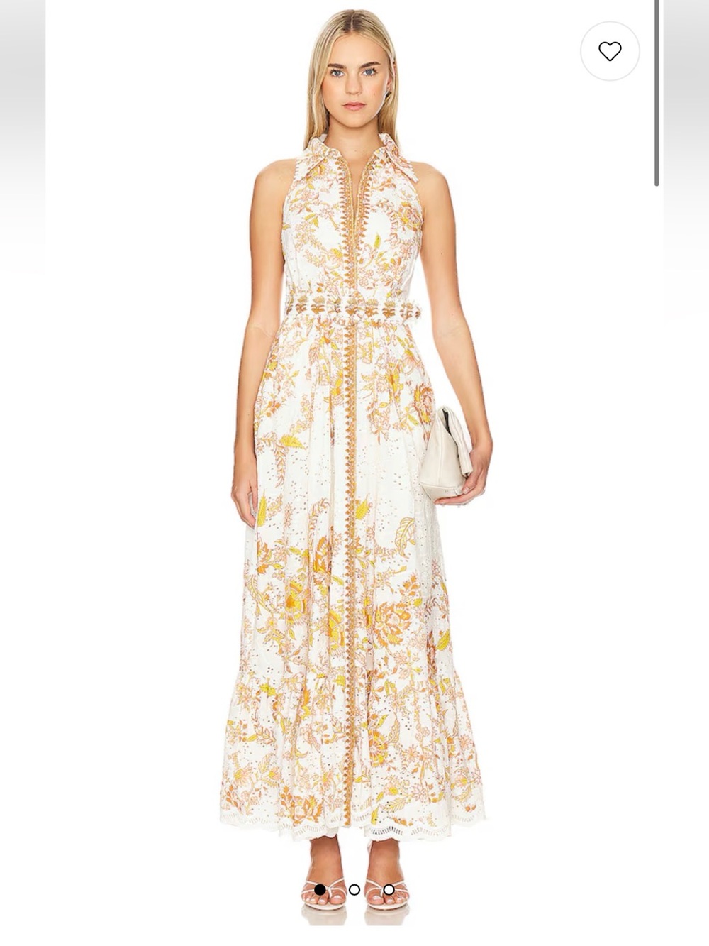 Hemant and Nandita White Maxi Dress with Yellow Floral Embroidery